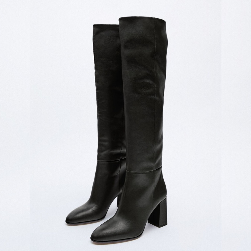 Zara Heeled Leather Knee-high Boots